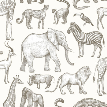 Black-white wallpaper, animals from Africa, 139510, To the Moon and Back, Esta Home