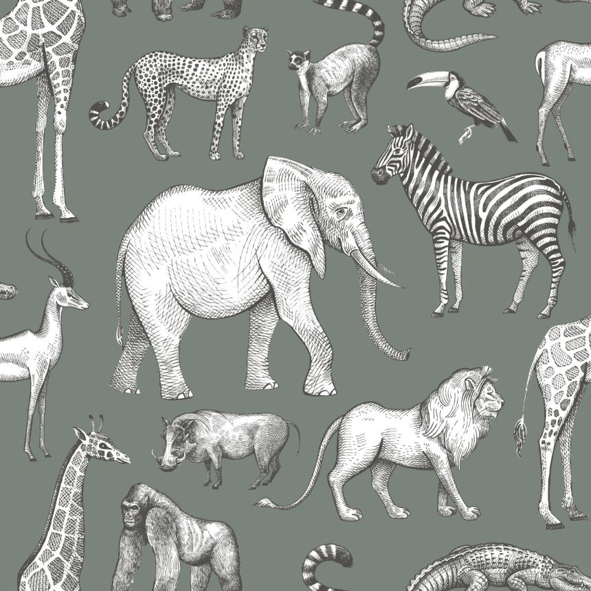 Green wallpaper, animals from Africa, 139513, To the Moon and Back, Esta Home