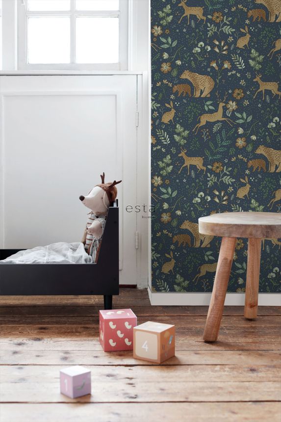 Blue children's wallpaper with animals, 139588, To the Moon and Back, Esta Home