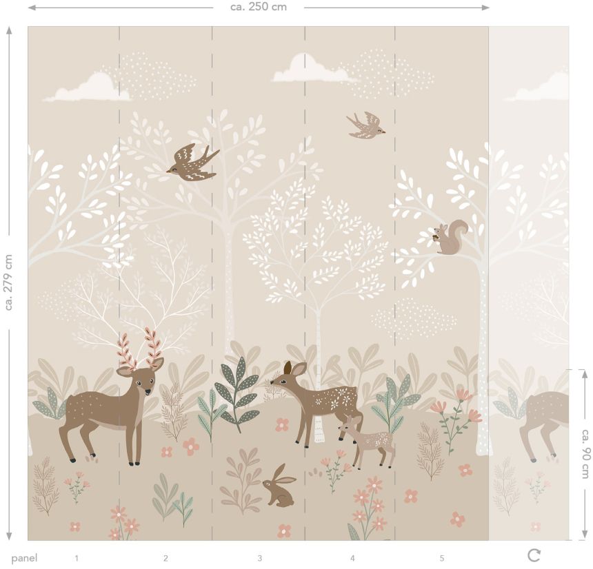 Children's wall mural with forest animals, 159239, To the Moon and Back, Esta Home