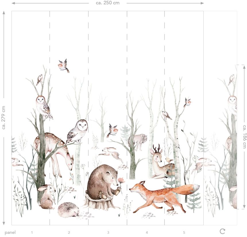 Children's wall mural with forest animals, 159240, To the Moon and Back, Esta Home