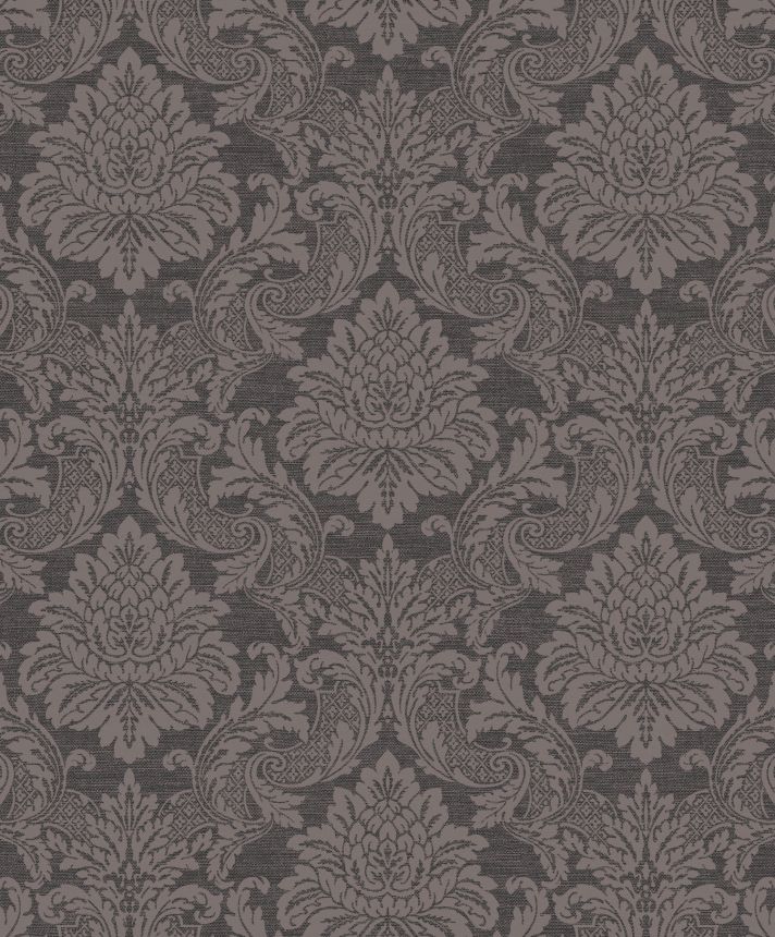 Black wallpaper with baroque pattern, OTH004, Othello, Zoom by Masureel