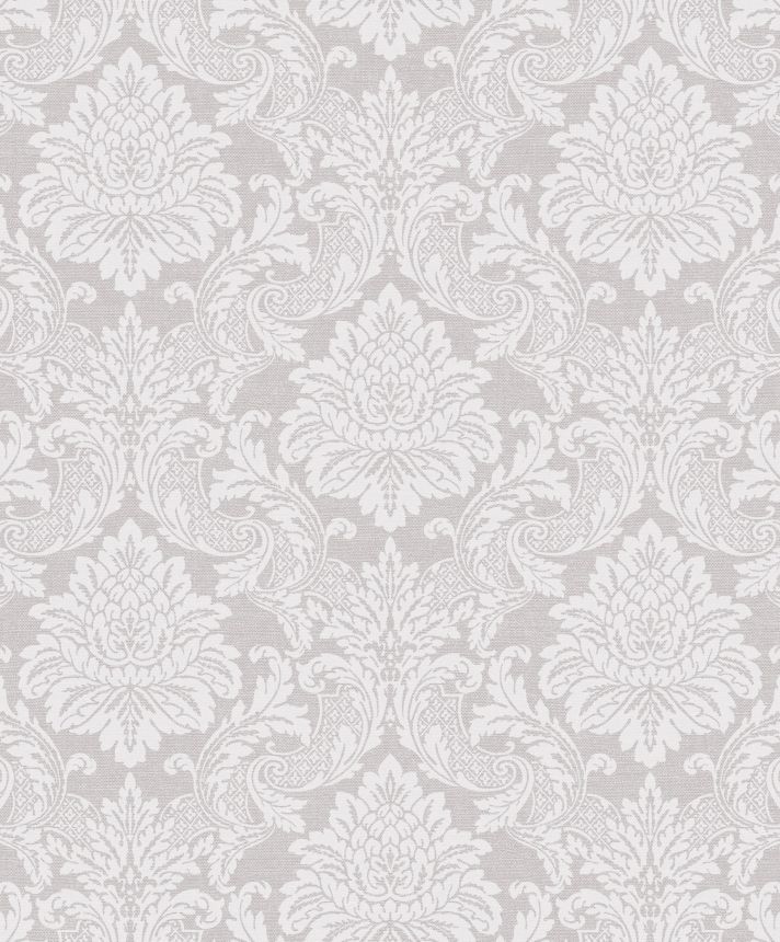 Gray wallpaper with baroque pattern, OTH005, Othello, Zoom by Masureel