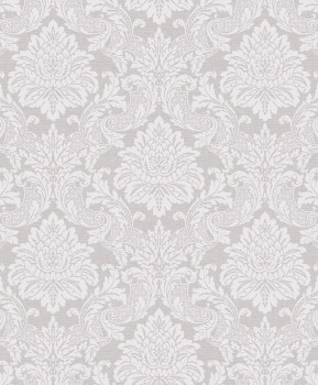 Gray wallpaper with baroque pattern, OTH005, Othello, Zoom by Masureel