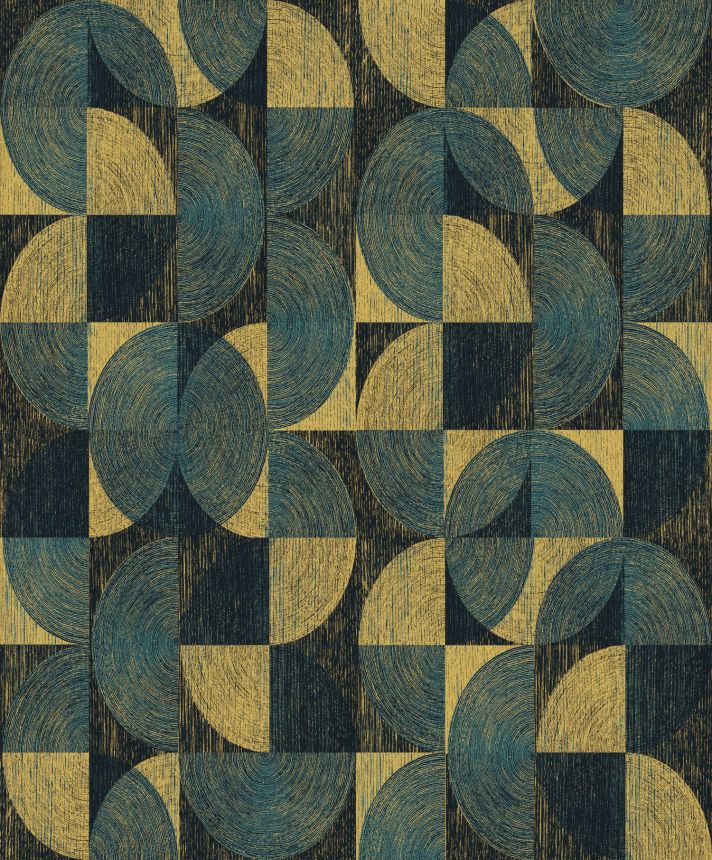 Turquoise-gold geometric wallpaper, SPI001, Spirit of Nature, Khroma by Masureel