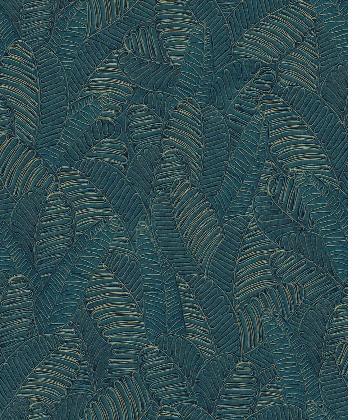 Blue-gold wallpaper with leaves, SPI101, Spirit of Nature, Khroma by Masureel