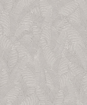 Grey-beige wallpaper with leaves, SPI103, Spirit of Nature, Khroma by Masureel