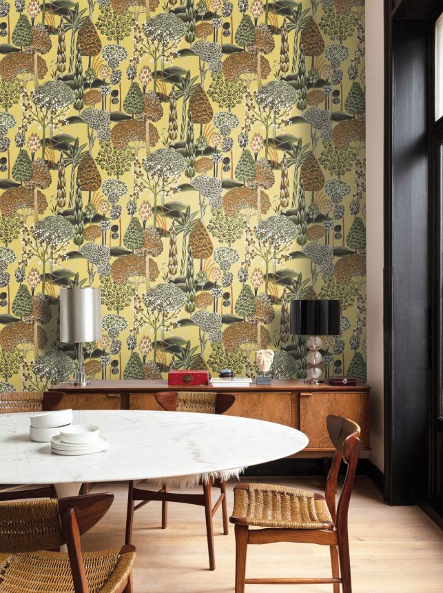 Ochre non-woven wallpaper, trees, SUM003, Summer, Khroma by Masureel