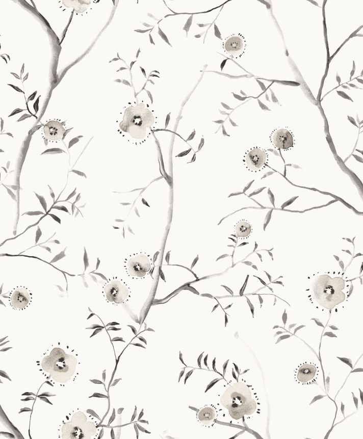 White floral non-woven wallpaper, SUM201, Summer, Khroma by Masureel