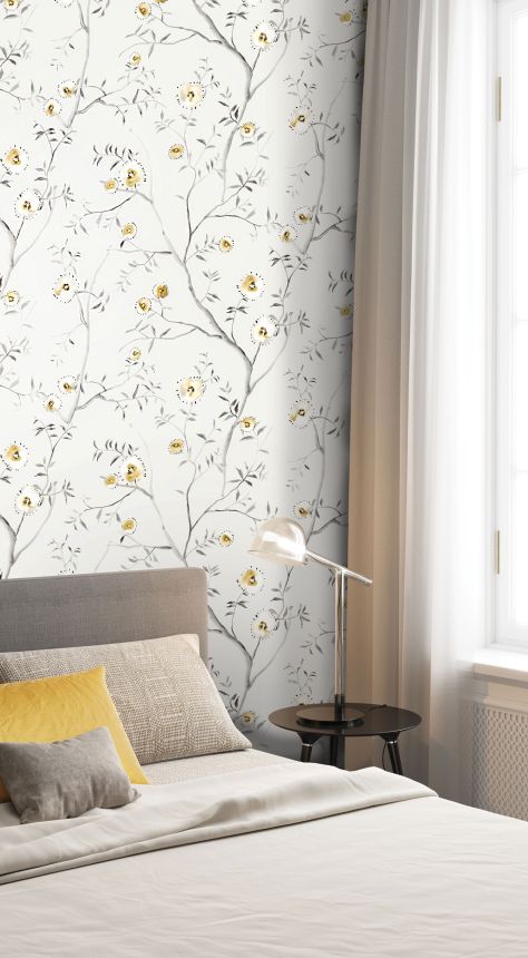 Gray floral non-woven wallpaper, SUM202, Summer, Khroma by Masureel