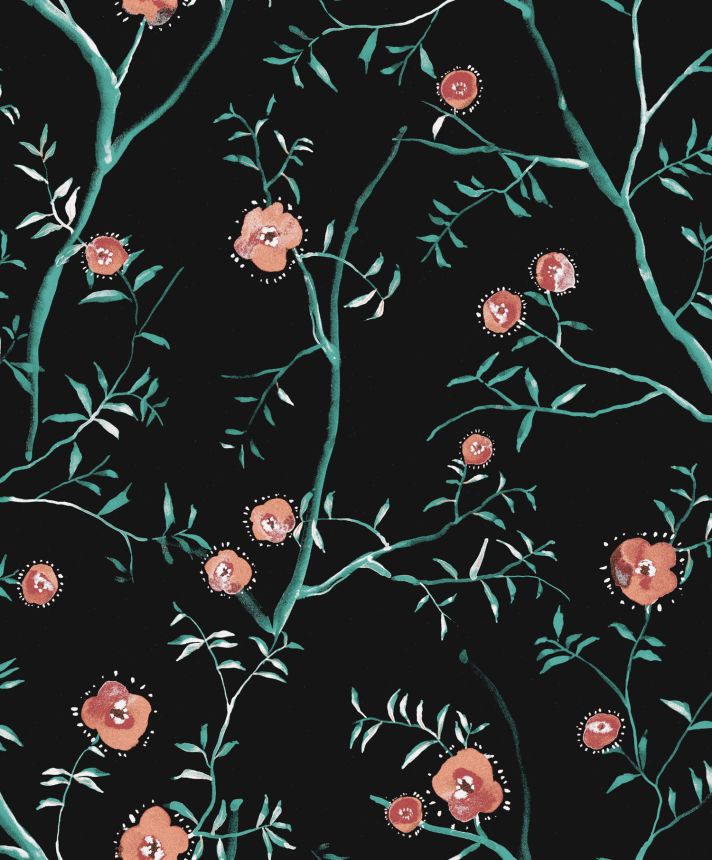 Black floral non-woven wallpaper, SUM203, Summer, Khroma by Masureel