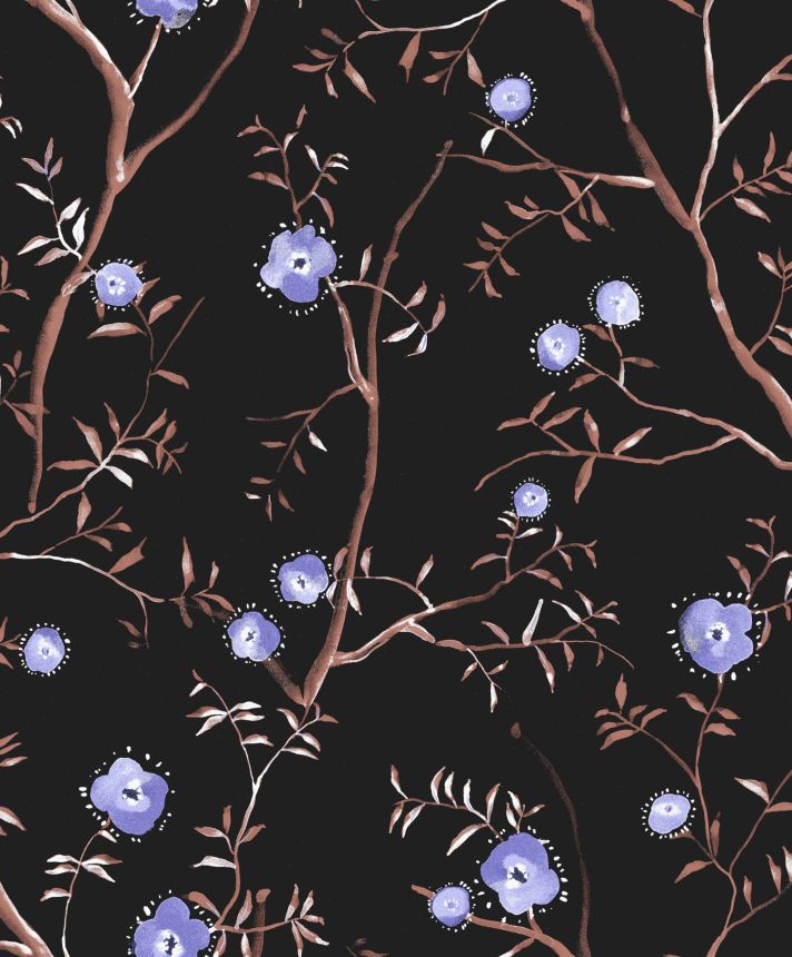 Black floral non-woven wallpaper, SUM205, Summer, Khroma by Masureel