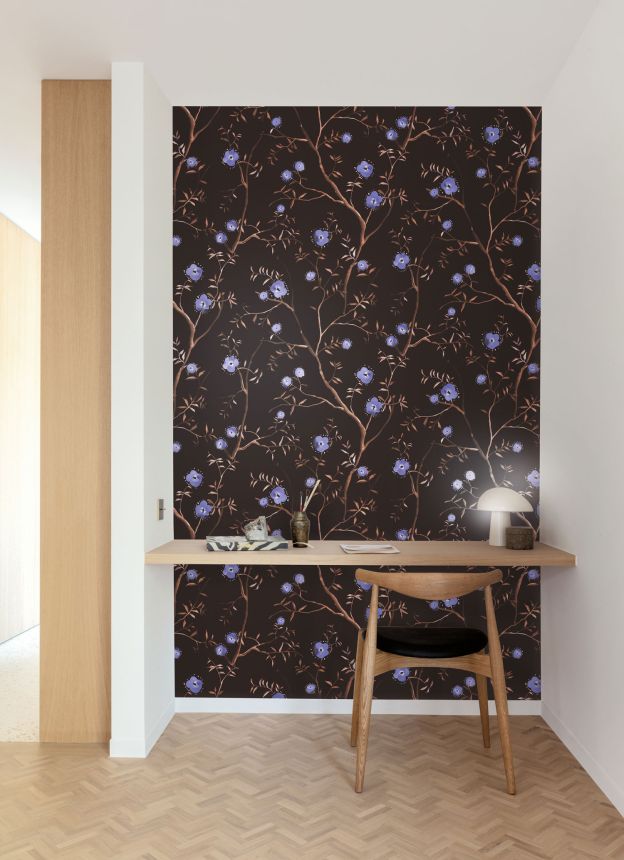 Black floral non-woven wallpaper, SUM205, Summer, Khroma by Masureel