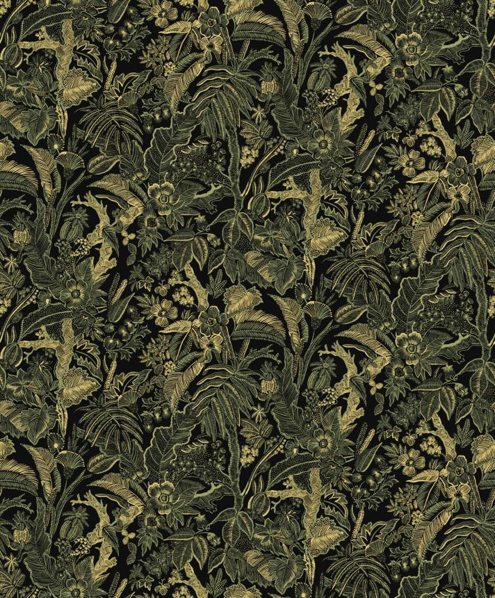 Black-green-gold wallpaper with flowers and leaves, SUM505, Summer, Khroma by Masureel