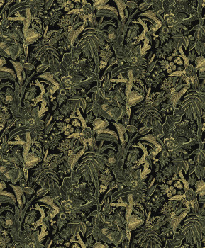 Black-green-gold wallpaper with flowers and leaves, SUM505, Summer, Khroma by Masureel