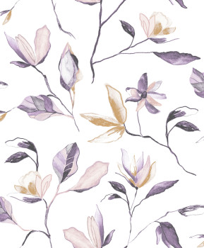 Purple non-woven floral wallpaper, ZEN006, Zen, Zoom by Masureel
