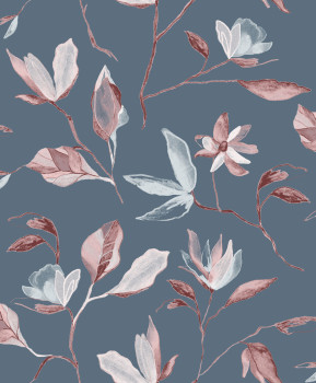 Blue non-woven floral wallpaper, ZEN008, Zen, Zoom by Masureel