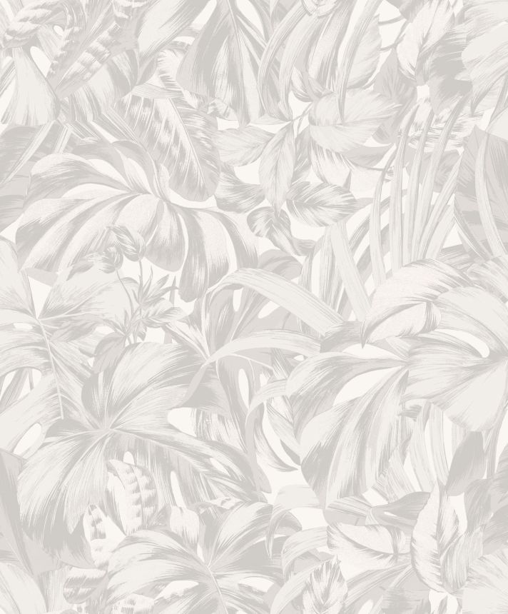 Grey-white wallpaper with leaves, ZEN101, Zen, Zoom by Masureel