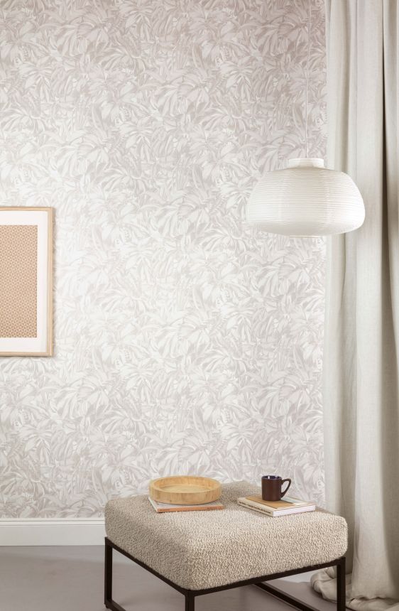Grey-white wallpaper with leaves, ZEN101, Zen, Zoom by Masureel