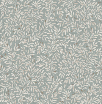 Gray-green wallpaper with twigs, leaves, 118262, Next
