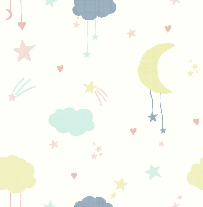 Children's wallpaper with clouds and stars, 118593, Next