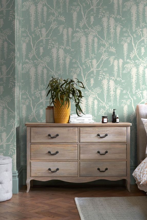 Turquoise floral wallpaper, 118251, Next