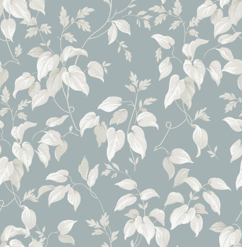 Gray-green wallpaper with twigs, leaves, 118258, Next