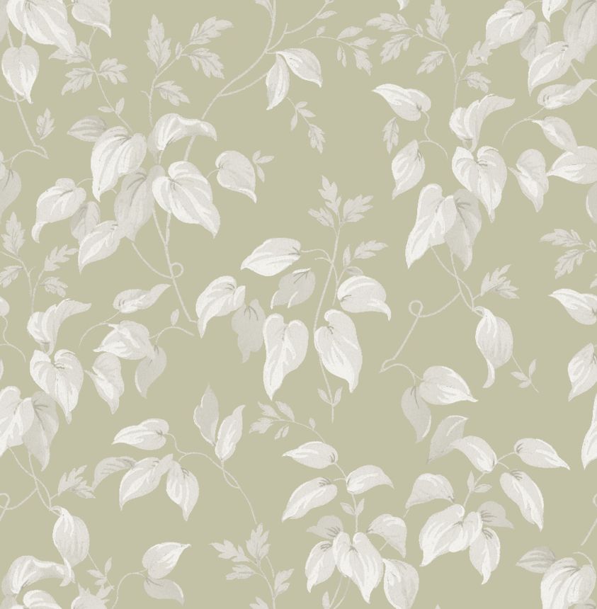 Green wallpaper with twigs, leaves, 118259, Next