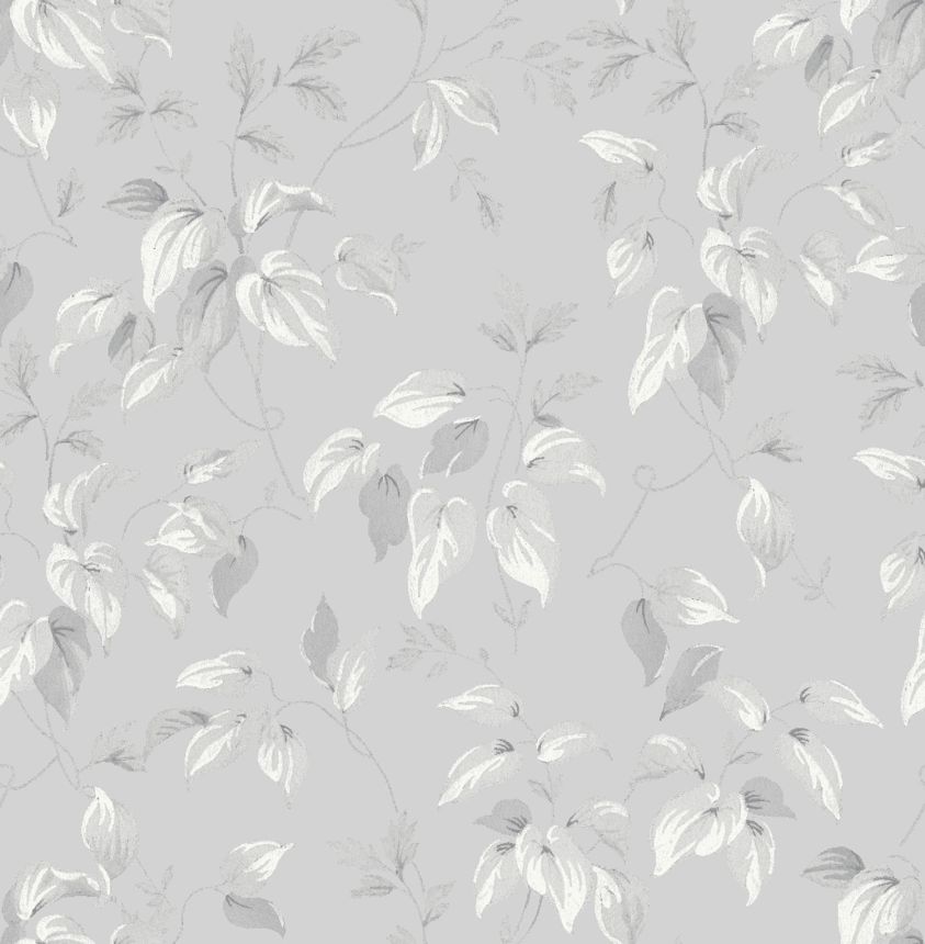 Gray wallpaper with twigs, leaves, 118260, Next