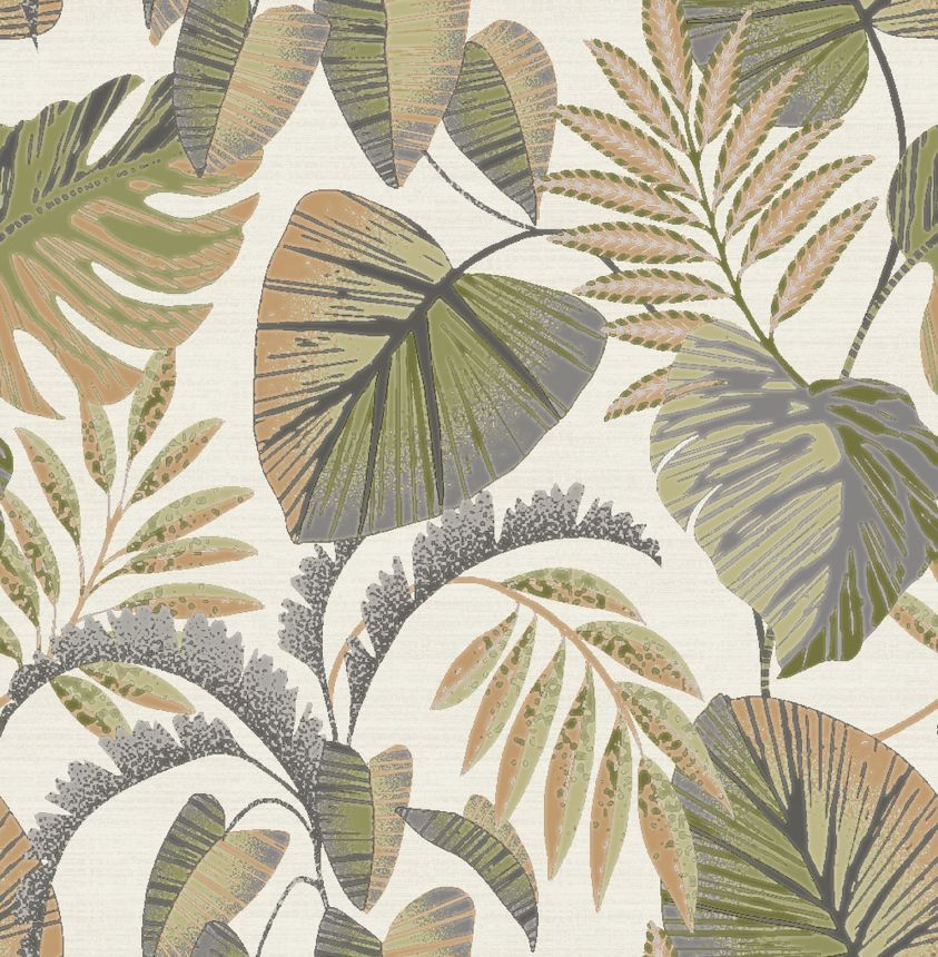Green-orange wallpaper with tropical leaves, 118296, Next