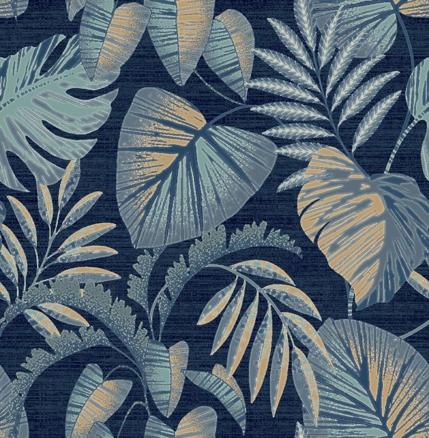 Dark blue wallpaper with tropical leaves, 118298, Next