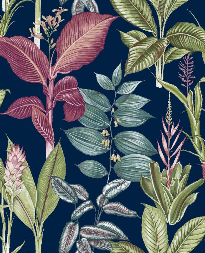 Blue wallpaper, tropical leaves, 118300, Next