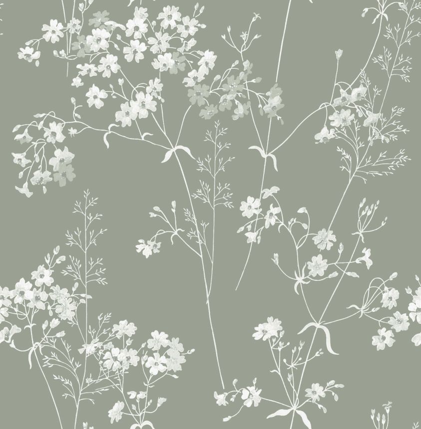 Green wallpaper with flowers, 120212, Next