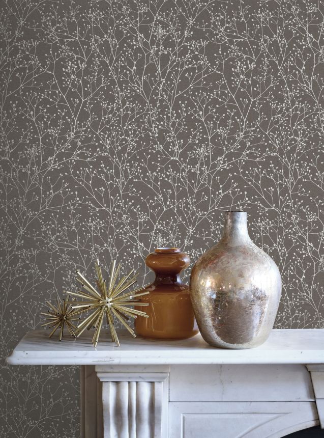 Brown-silver wallpaper, flowers, 120369, Wiltshire Meadow, Clarissa Hulse