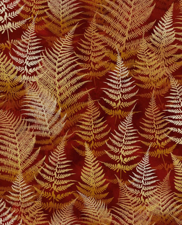 Red-orange wallpaper with fern leaves, 120402, Wiltshire Meadow, Clarissa Hulse