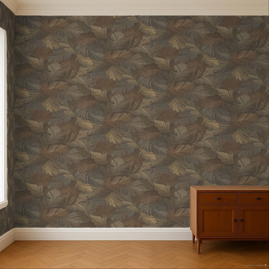 Brown non-woven wallpaper, leaves, A66503, Vavex 2025