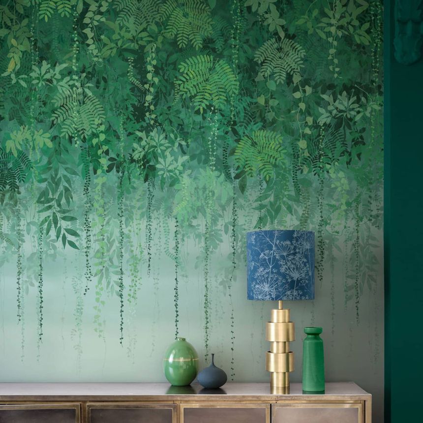 Green wall mural with leaves, 120411FXST, Wiltshire Meadow, Clarissa Hulse