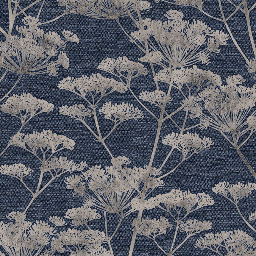 Blue-gold non-woven wallpaper, grasses, flowers, 120865, Indulgence, Graham Brown Boutique