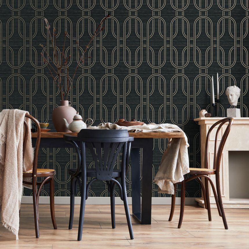 Luxury black geometric pattern wallpaper, 120860, Indulgence, Graham Brown Boutique
