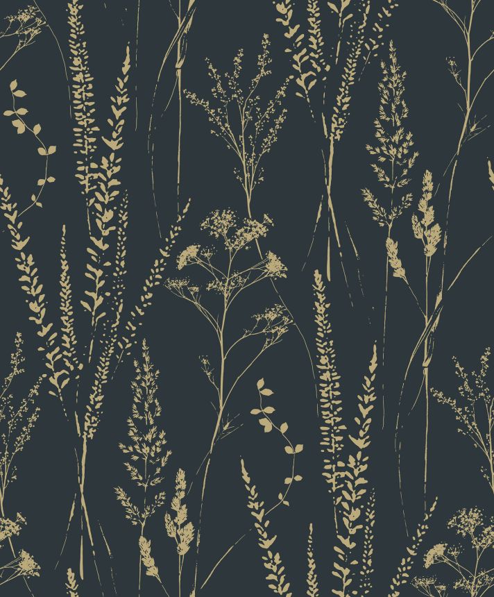 Black and gold wallpaper with grasses, A64203, Vavex 2025