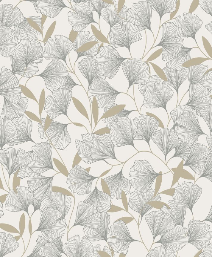 White wallpaper, ginkgo leaves, A64401, Vavex 2025