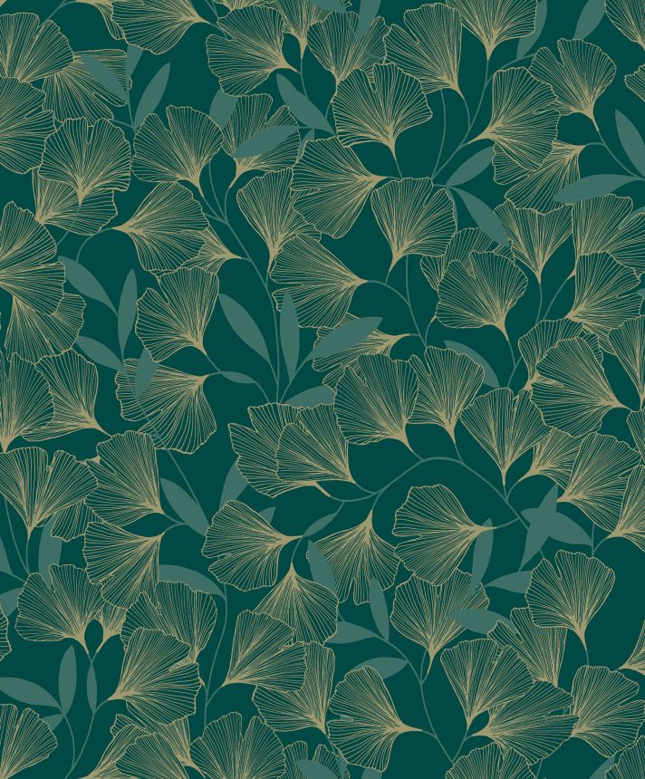 Green-gold wallpaper, ginkgo leaves, A64403, Vavex 2025