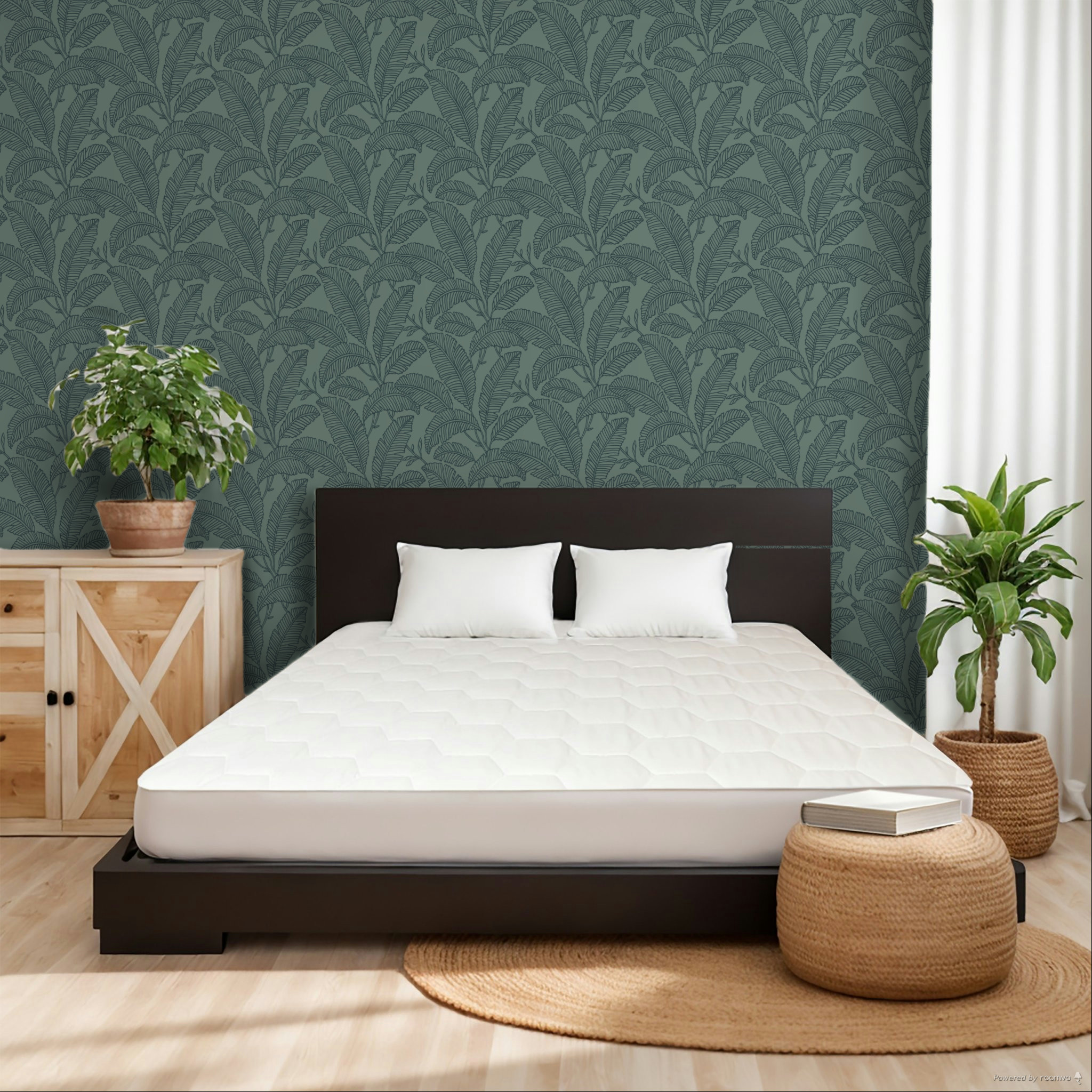 Green non-woven wallpaper, leaves, A66401, Vavex 2025