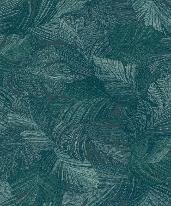 Blue-green non-woven wallpaper, leaves, A66501, Vavex 2025