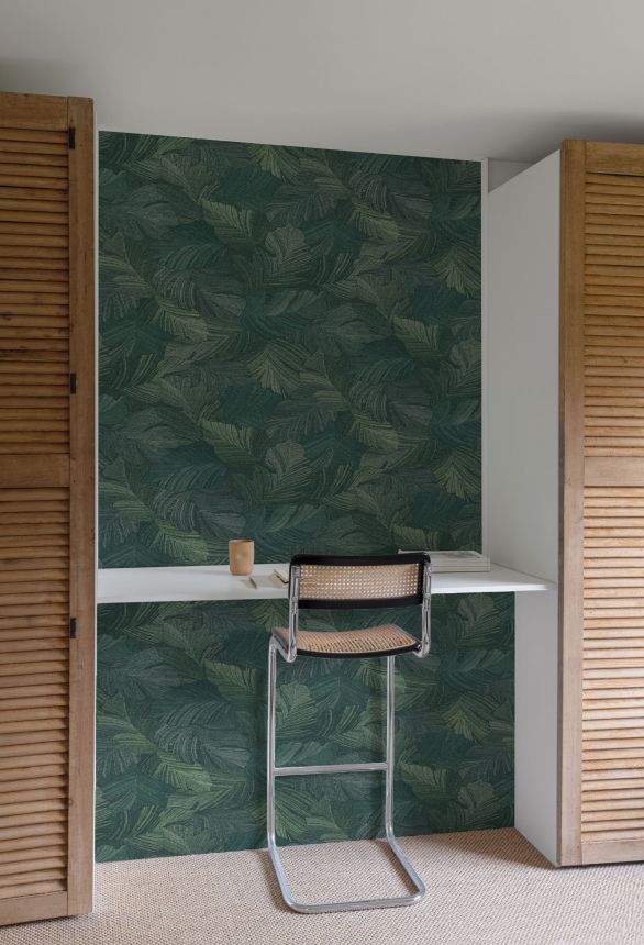 Green non-woven wallpaper, leaves, A66502, Vavex 2025