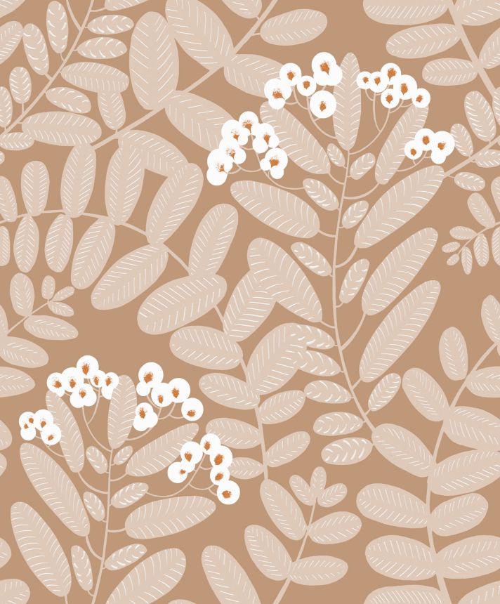 Brown non-woven wallpaper with leaves, YSA006, Mysa, Khroma by Masuree