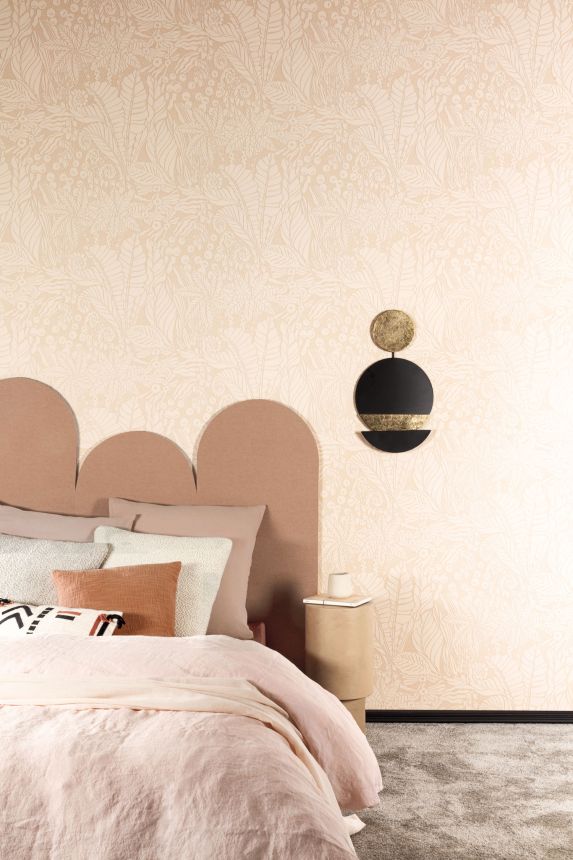 Cream non-woven wallpaper, leaves, YSA103, Mysa, Khroma by Masuree