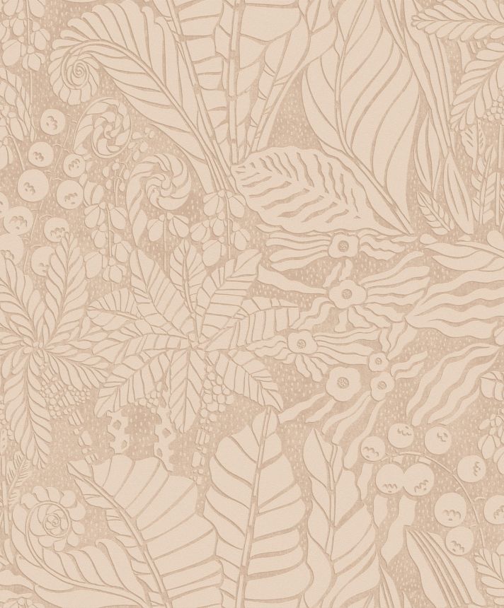 Beige non-woven wallpaper, leaves, YSA104, Mysa, Khroma by Masuree