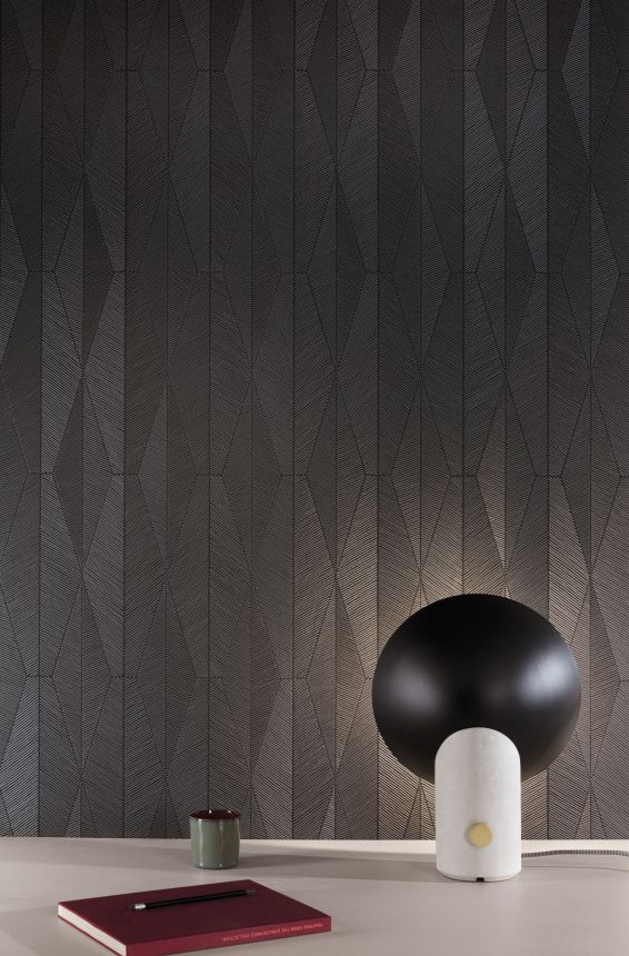 Black-silver geometric pattern wallpaper, YSA303, Mysa, Khroma by Masuree