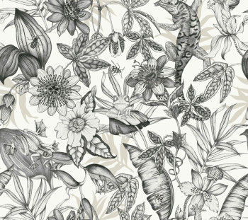 Black and white non-woven wallpaper, tropical forest, BL1703, Blooms Second Edition Resource Library, York